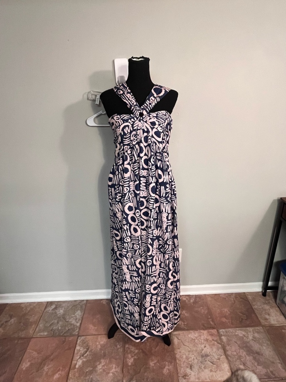 Cleobella Navy and White Patterned Cross-Back Maxi Dress